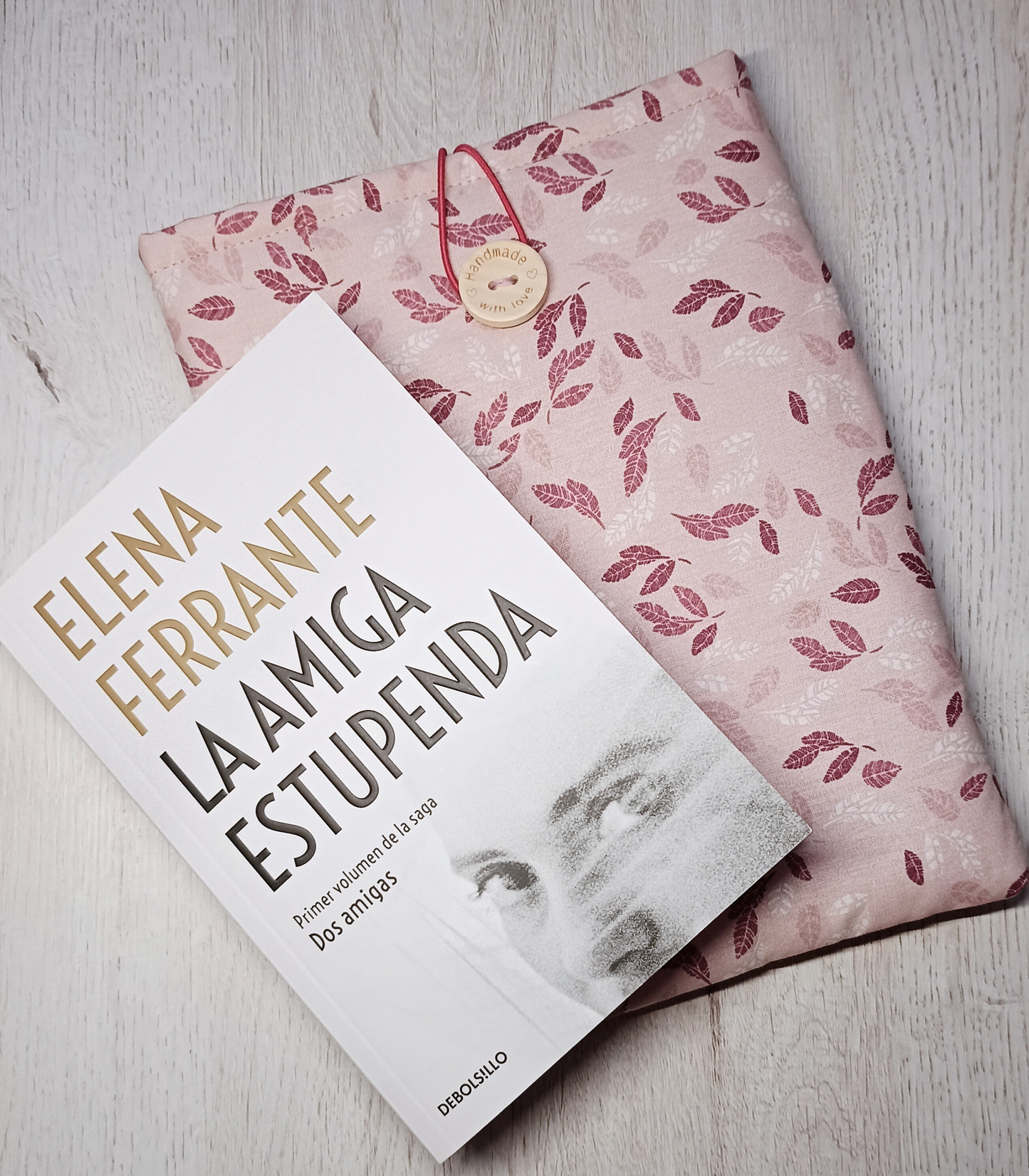 Funda para libro de tela rosa - hojas