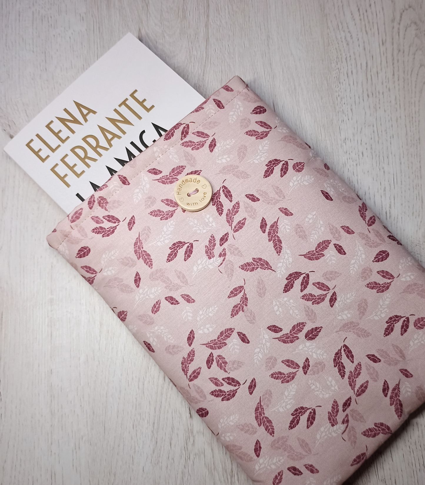 Funda para libro de tela rosa - hojas