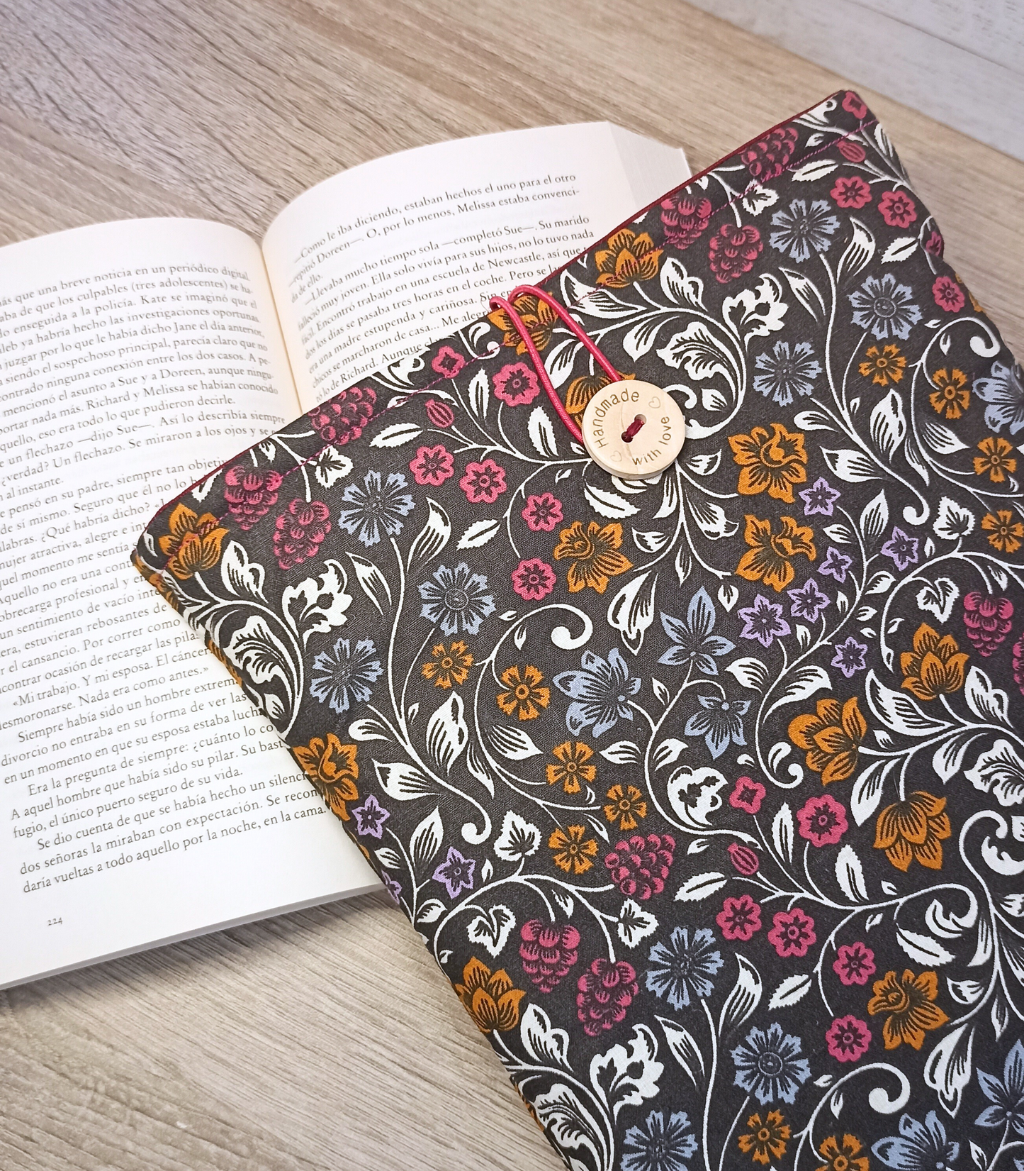 Funda para libros de tela flores oscura