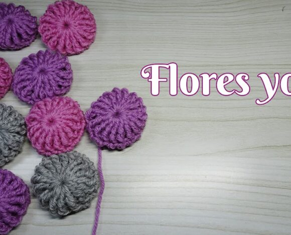 Flor puff o flor yoyó a crochet muy fácil